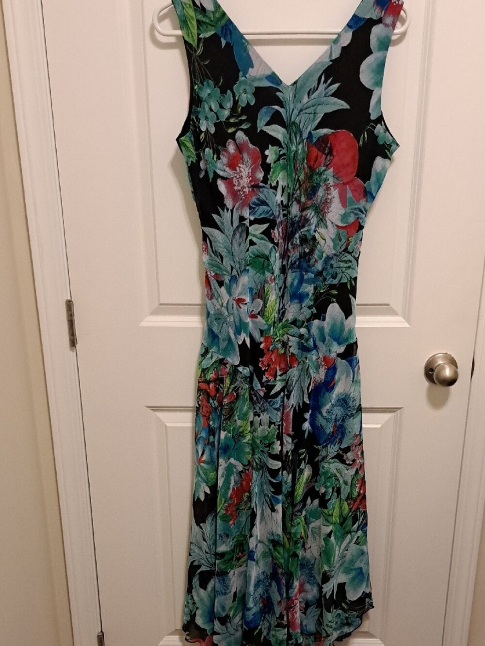 dressbarn Black Maxi Dress with Aqua, Green and Red Floral Print - Picture 3 of 5